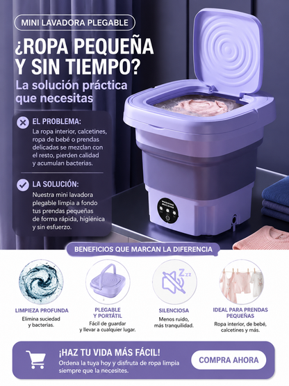🧺 MiniWash™ | La Mini Lavadora Plegable que Lava, Centrifuga y Ahorra Espacio