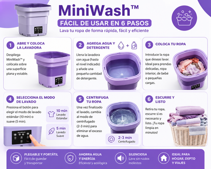 🧺 MiniWash™ | La Mini Lavadora Plegable que Lava, Centrifuga y Ahorra Espacio