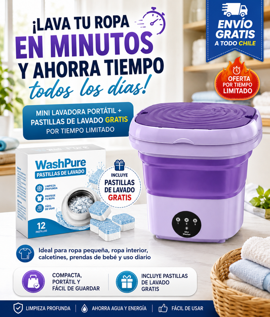 🧺 MiniWash™ | La Mini Lavadora Plegable que Lava, Centrifuga y Ahorra Espacio