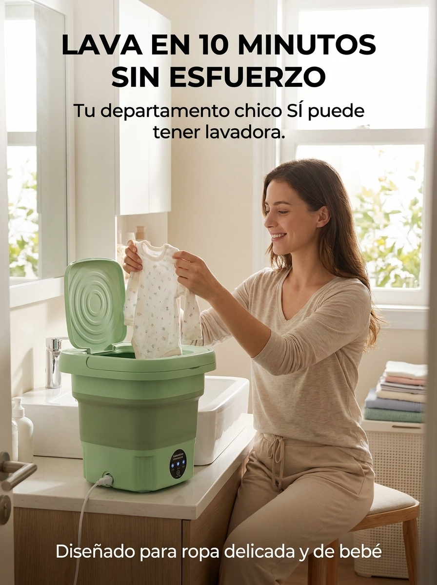 Lava ropa pequeña en minutos y sin instalación + Pastillas limpiadoras GRATIS