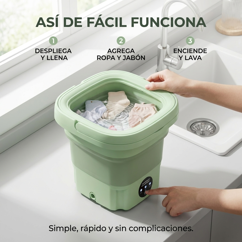 Lava ropa pequeña en minutos y sin instalación + Pastillas limpiadoras GRATIS